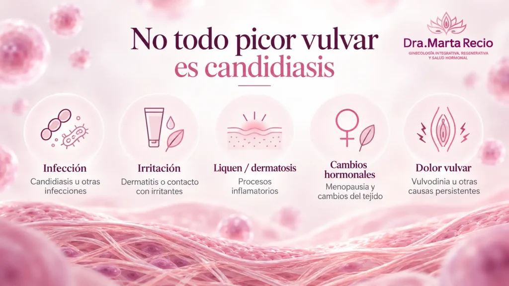 Infografía sobre posibles causas del picor vulvar más allá de la candidiasis
